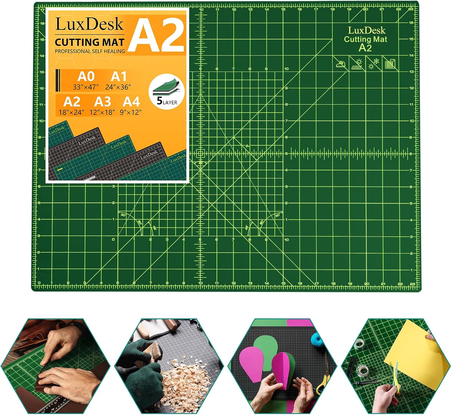 Self Healing Cutting Mat 18 × 24 in, A2 Craft Cutting Mat 5-Layer Double-Sided Rotary Sewing Mat - Suitable for Quilting, Sewing, Handicrafts, And Amateur Cutting Of Fabric Cutting Boards