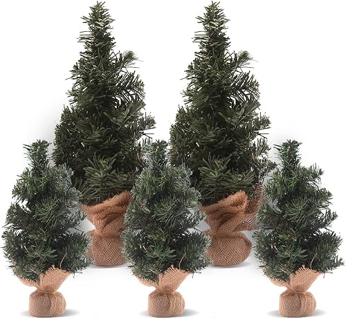 5 mini árbol de Navidad, árbol de Navidad artificial con base de lino, perfecto 