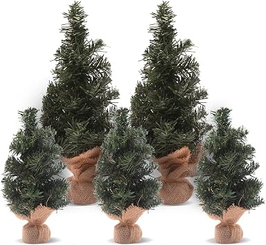 5pcs Mini Christmas Tree,Artificial Christmas Tree Tabletop Christmas Tree with Linen Base Perfect for Christmas Decorations, Home, Kitchen3pcs 7.87" and 2pcs 11.81"
