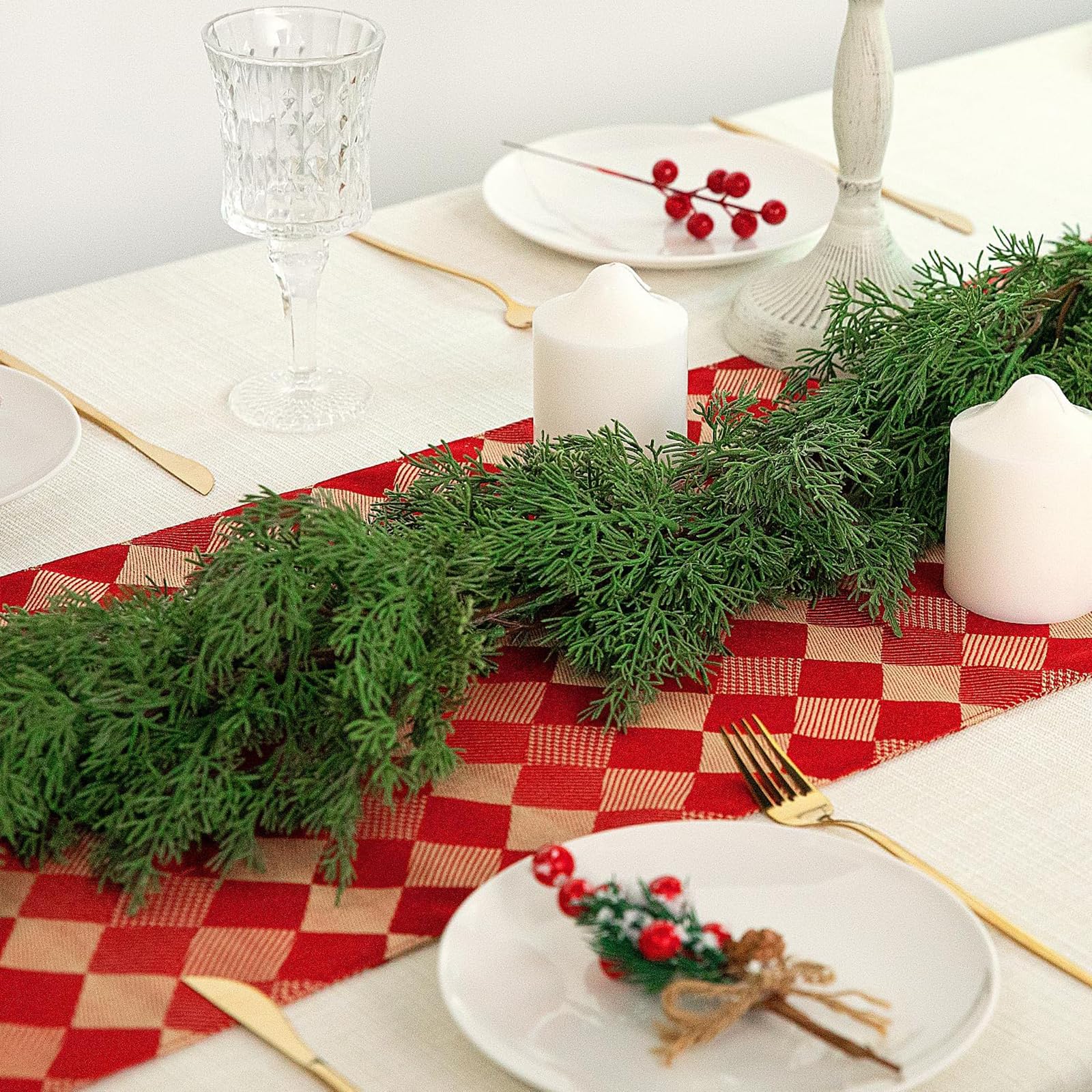 Faux Cedar Pine Garland, Garlands For Home Decoration Christmas, Christmas Garland Decorations, Norfolk Pine Garland, Prelit Christmas Cedar Garland For Stairs, Dining Table, Fireplace (1pc)