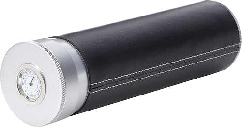 Bey-Berk Tubo de cigarro de aluminio con envoltura de cuero negro con higrómetro y humidistato, talla única