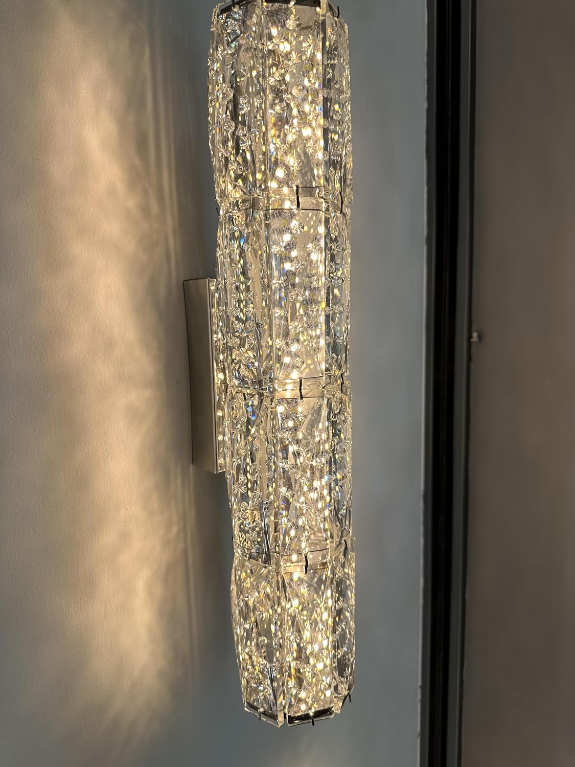 LED Crystal Wall Sconces, Modern Chrome Wall Light 15.7" Elegant Vanity Wall Lighting for Living Room Bedroom Bathroom Crystal Vanity Light Fixture 3 Colors Incluled Bulbs