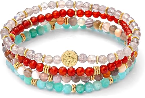 Conscious Items - Paquete de 4 pulseras - Pulseras de piedra natural para mujeres y hombres - Pulseras de cuentas para mujer - Pulseras espirituales