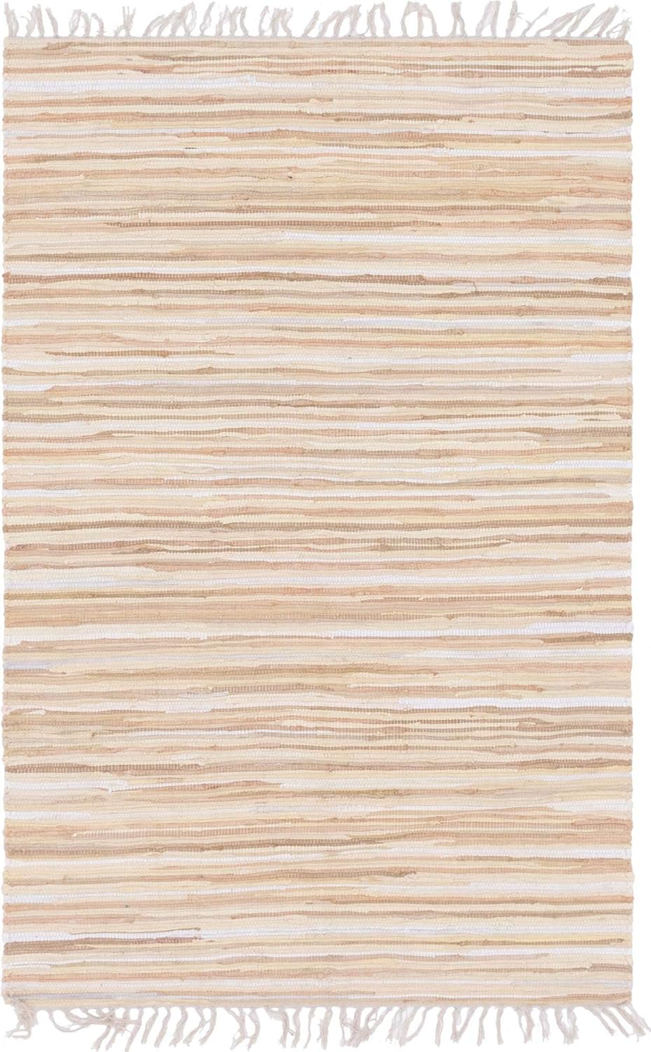 Rugs.com Chindi Cotton Collection Rug – 4' x 6' Beige Flatweave Rug Perfect for Living Rooms, Large Dining Rooms, Open Floorplans