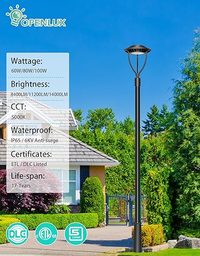 Miniatura 2 de OPENLUX Luz LED de poste superior de 100 W con sensor de atardecer a amanecer, DLC ETL listado 14000 Lm IP65 impermeable para poste al aire libre
