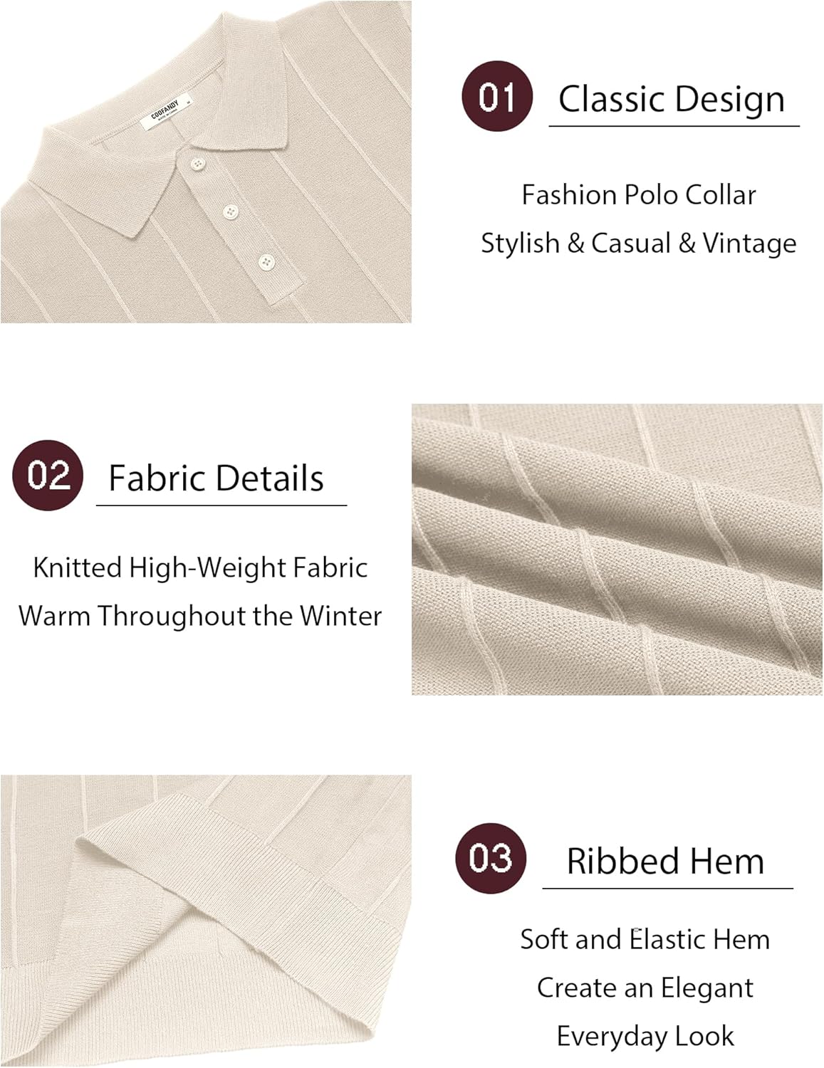 COOFANDY Mens Knit Long Sleeve Polo Sweater Business Casual Collared Golf Sweaters Ribbed Textured Activewear Polos - Image 4