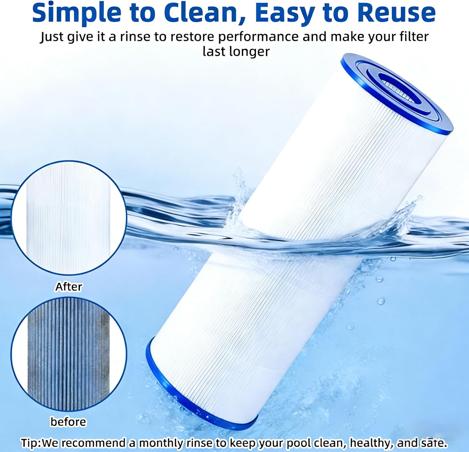 KGC PLF90A Pool Filter Replacement for Hayward C900, CX900RE, for Pleatco PA90, for Unicel C-8409, Ultral-B6, for Filbur FC-1292, PXC95, for Sta-Rite PXC95, 90 sq.ft 17 3/8" x 8 15/16", 2 Pack