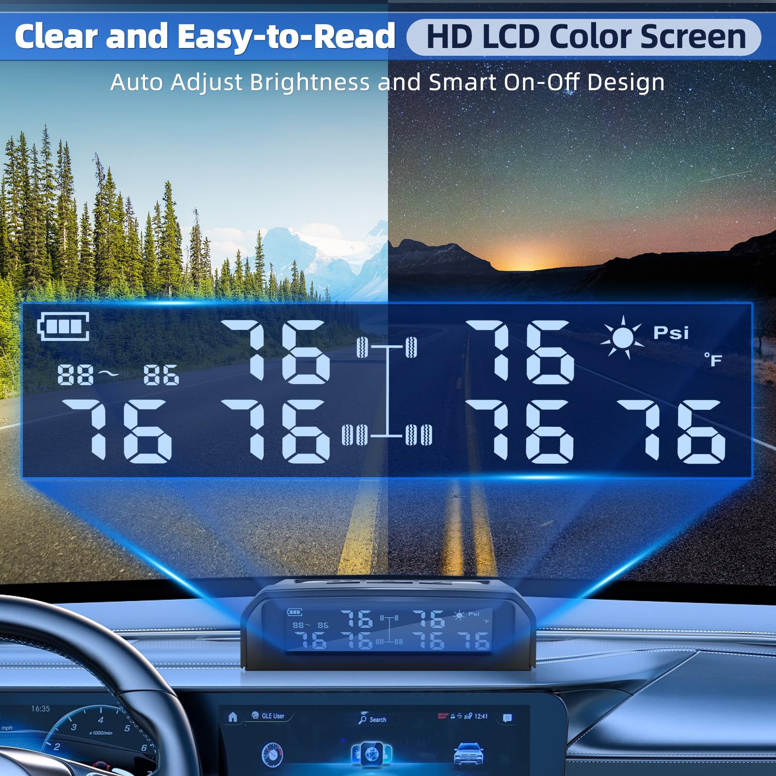 KAOLALI TPMS Sistema de Control de Presión de Neumáticos con 6 Sensores, 0,01 Bar Alta Precisión, Carga Solar y Función de Carga USB, 9,9 Bar/144 PSI Máx., 6 Modos de Alarma, para Camion RV
