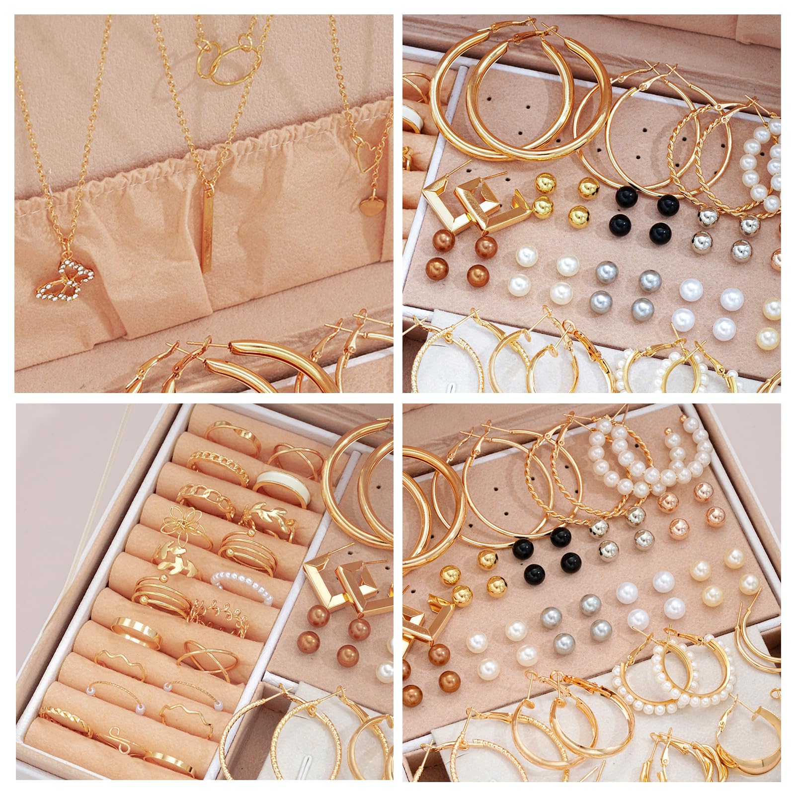 54 Pezzi Oro Parure Gioielli per Donna, Parure Gioielli Donna Set di Gioielli Oro, Orecchini a Cerchio Chunky, Collana e Bracciale Accessori Pacchetto