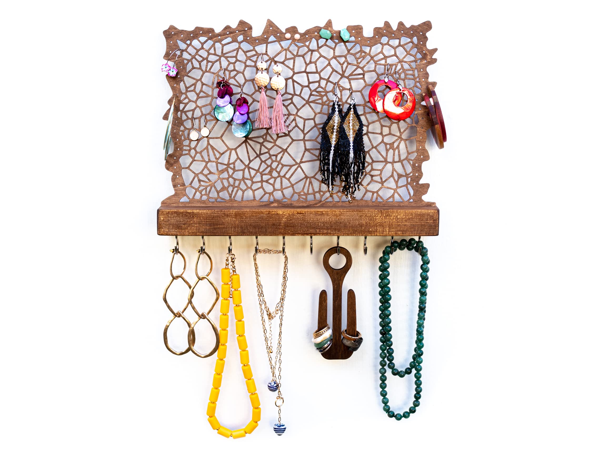 Schmuckaufbewahrung aus Holz für Ohrringe Ringe Ketten Armbänder und Ohrstecker - Handgemacht in Deutschland - Schmuckdisplay zum Anhängen - einfache Wandmontage