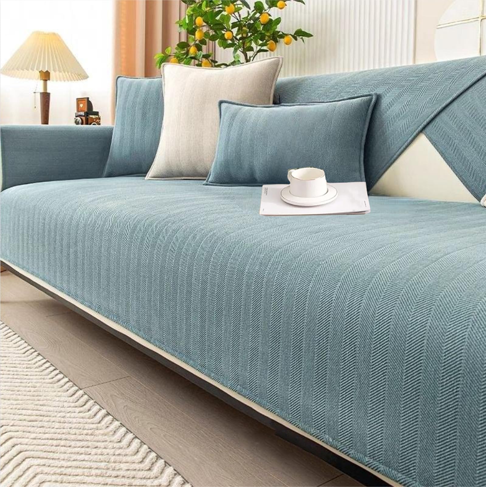 Soft Chenille Sofa Cover – Non-Slip, Washable & Pet-Friendly Couch Protector – Fits Multiple Styles – Modern Colours for Home Décor (Dusty Blue (A), 110×210cm)