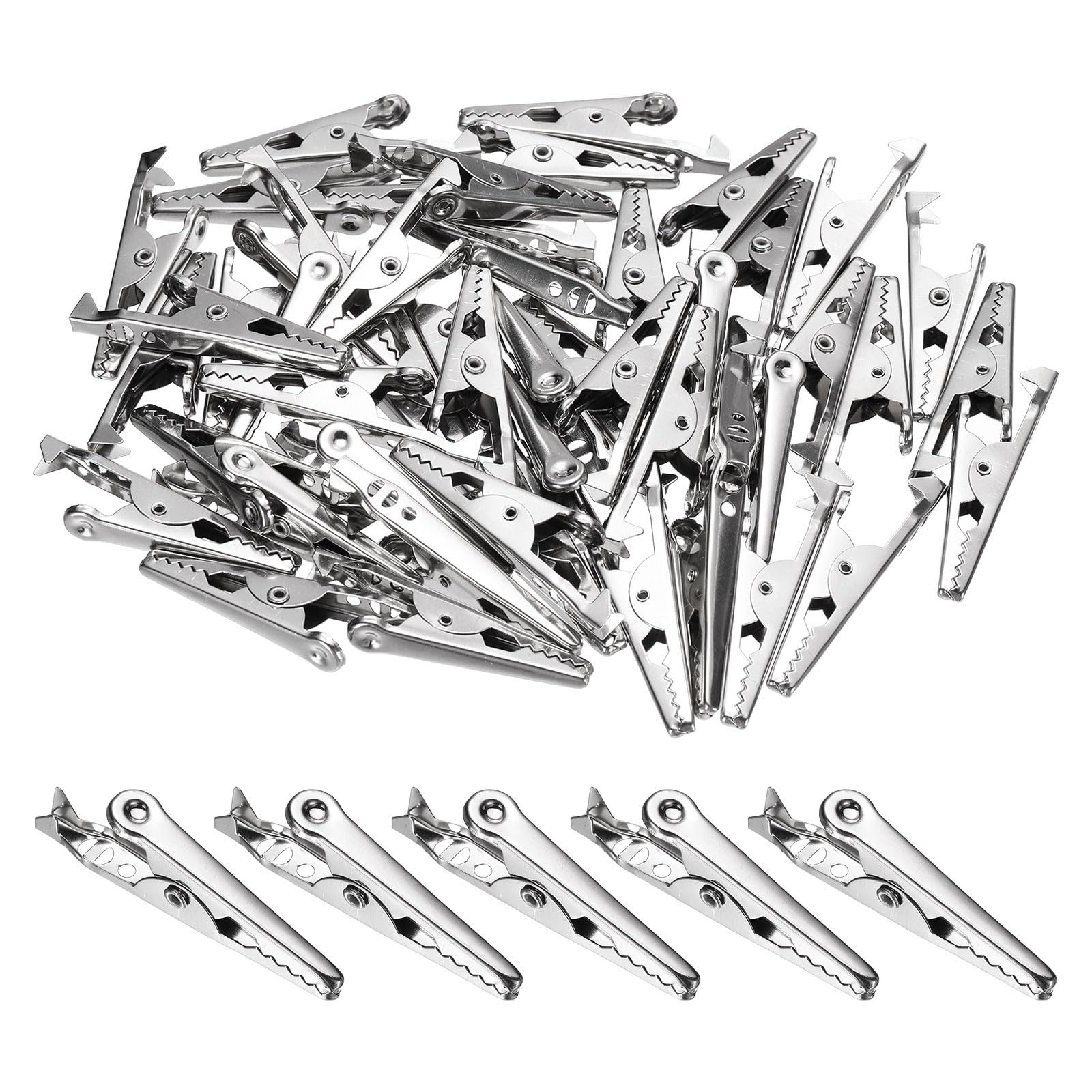 sourcing map 100pcs Alligator Clips 35mm Large Steel Crocodile Clamps for Multimeter Laboratory Electric Battery Testing Cable Lead Clip, Silver