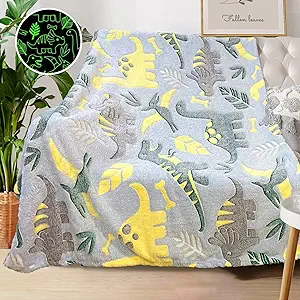 Dinosaur Glow in the Dark Blanket for Boys & Toddlers, 50"x 60" Soft Fleece Throw