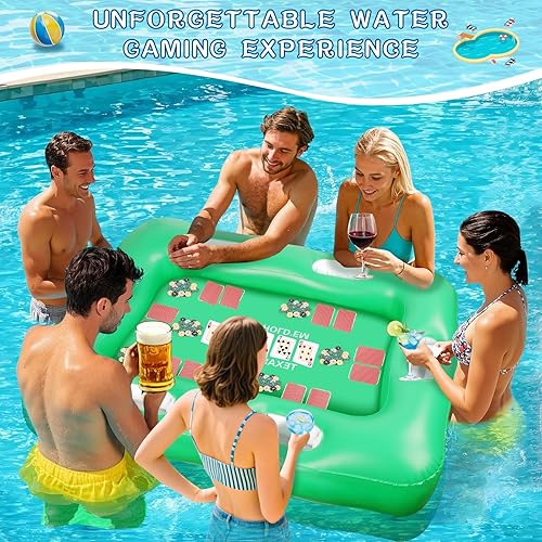 Vista 6 de Mesa flotante grande para juego de billar con cartas impermeables, mesa flotante de 53.5 x 38 pulgadas para piscina con soportes para bebidas