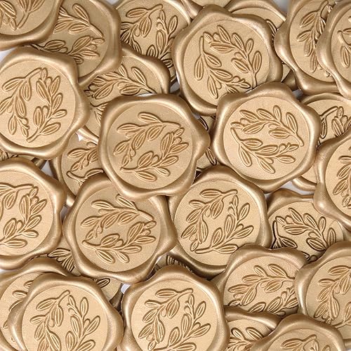 UNIQOOO Calcomanías de sello de cera, calcomanías de sello de invitación de boda de rama de olivo, 100 calcomanías autoadhesivas Prosecco Metallic