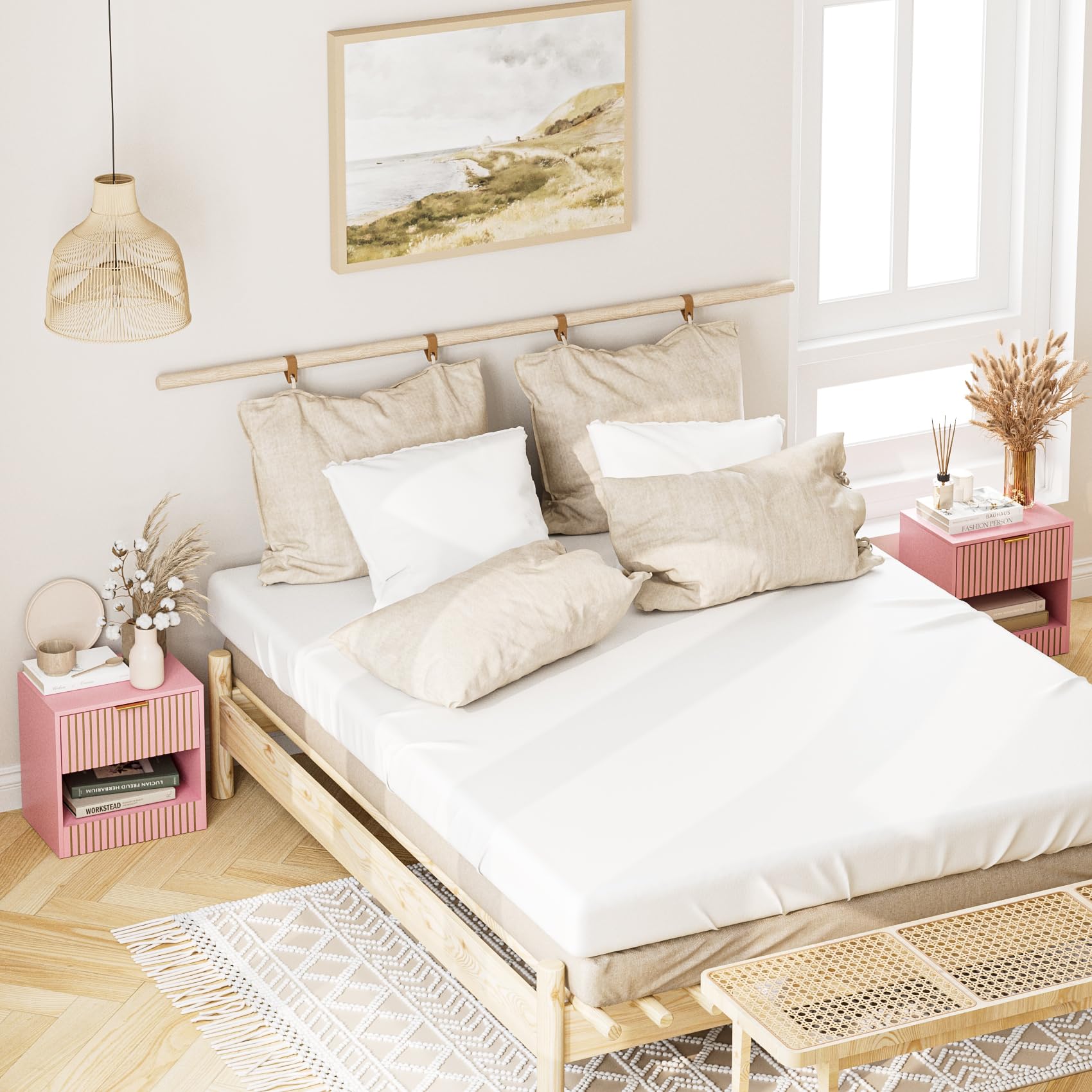 HEYZOEY Petite table de chevet rose avec tiroir et compartiment moderne