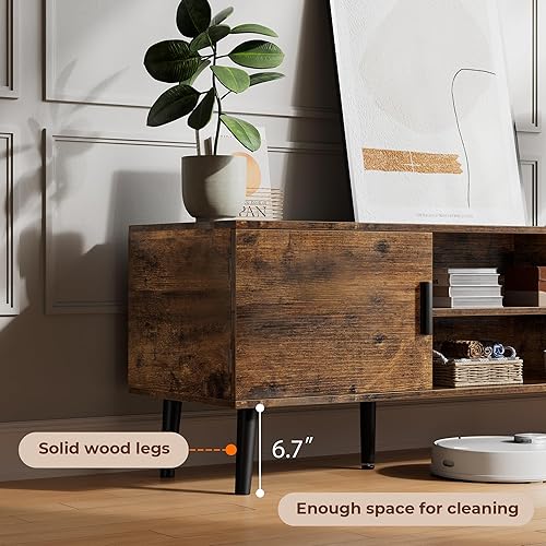 Miniatura 5 de SUPERJARE Soporte de TV para TV de 55 pulgadas, centro de entretenimiento con estante ajustable, 2 gabinetes, mesa consola de TV, consola Marrón