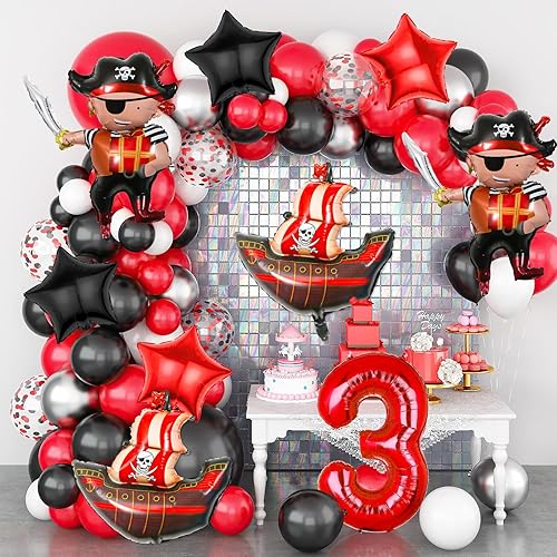 Miniatura 7 de Decoraciones de fiesta de barco pirata, 9 globos para suministros de cumpleaños de 5 años, tema pirata