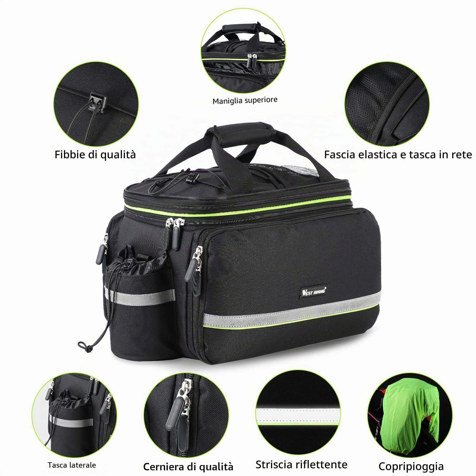 WESTGIRL Borsa da bicicletta da 25 l, impermeabile, resistente, per sedile posteriore della bicicletta, portabagagli, zaino da viaggio, borsa a tracolla con tracolla regolabile