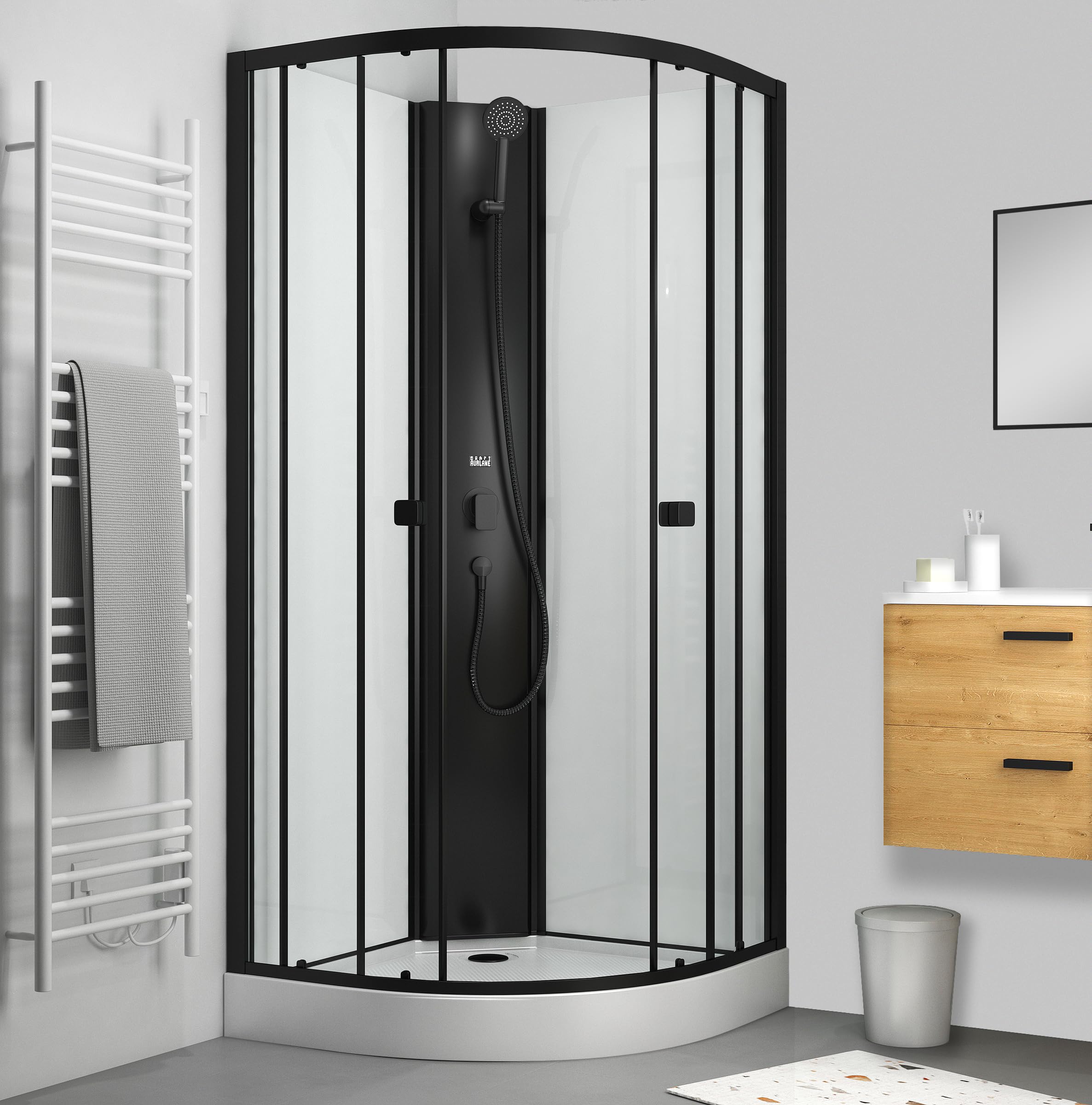 Marwell Doccia completa Prime Style – Box doccia nero/bianco 85 x 85 x 198 – Doccia prefabbricata con piatto doccia e rubinetto – Doccia con telaio in alluminio – Doccia in vetro Design moderno