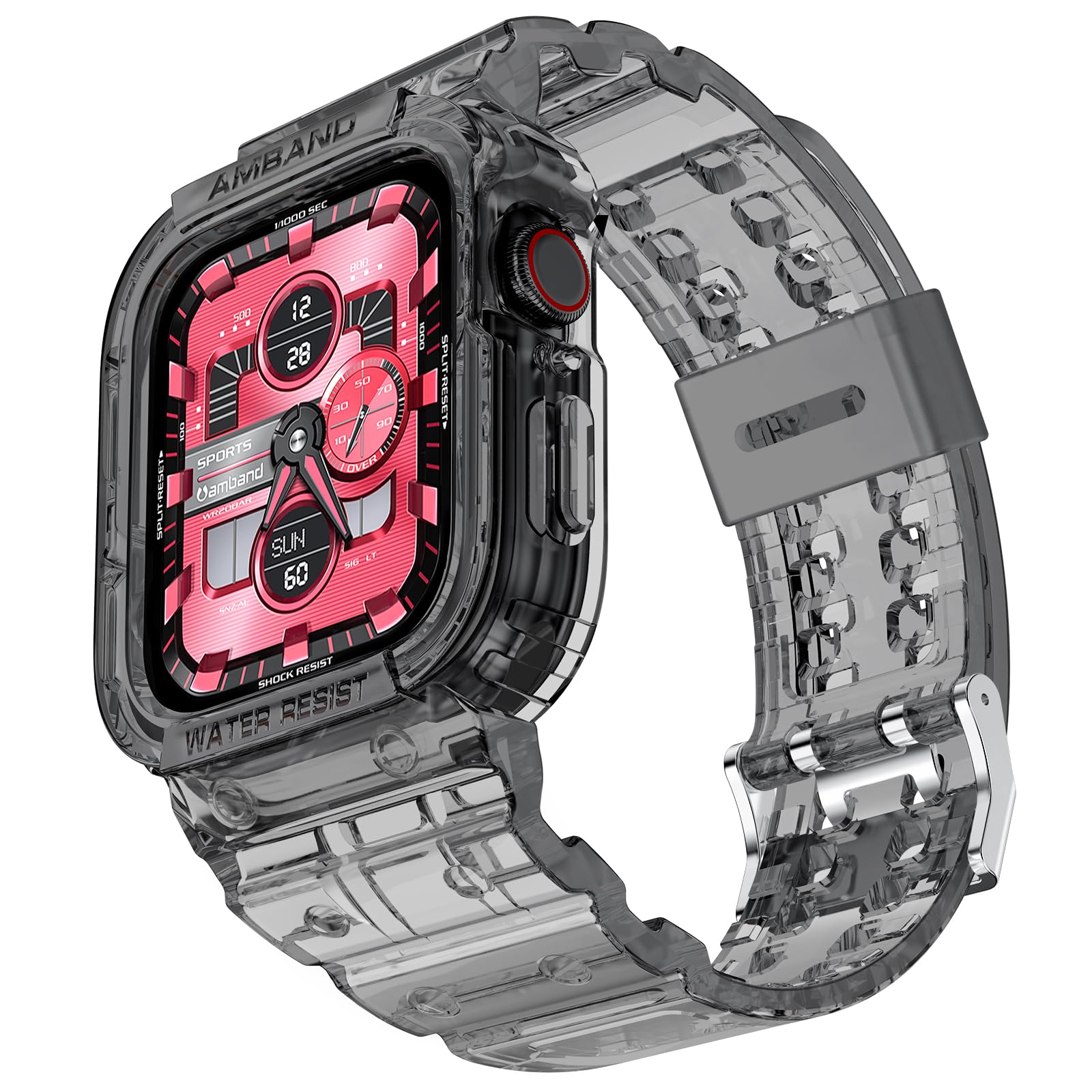 amBand M1 Rugged Case with Strap Compatible with Apple Watch Series 8/7 45mm, Durable TPU Military Sport Wristband with Bumper Protective Cover Designed for iWatch 6/SE/5/4/3/2/1 44mm 42mm Men