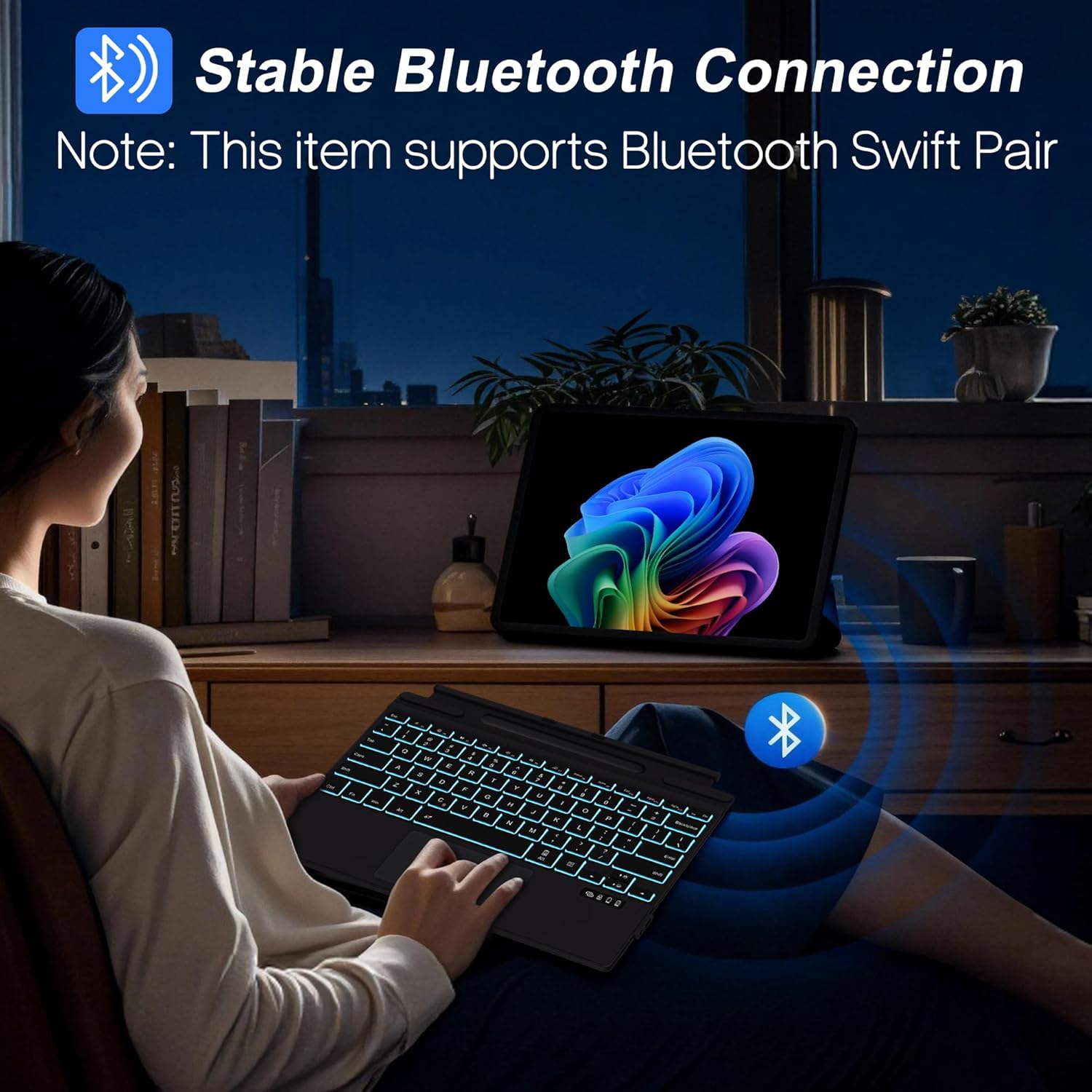 Surface Pro Keyboard for Surface Pro 11/10/9/8/X Keyboard, Ultra-Slim Bluetooth Type Cover for Surface with 7 Colors Backlit, Touchpad, Surface Pro 11 K-eyboard, Magnetic, Detachable, Rechargeable