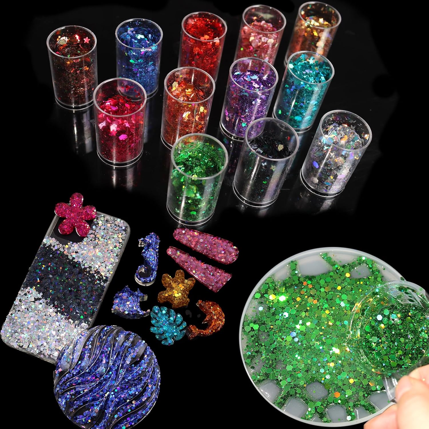 Matio Holographic Chunky Glitter,12 Colors Assorted Craft Glitter Mixed 3mm Stars Glitter Shape Fine Glitter Powder,Bulk Chunky Nail Glitter Flake Sequin for Resin,Body Nail Art,Slime Tumbler Festival