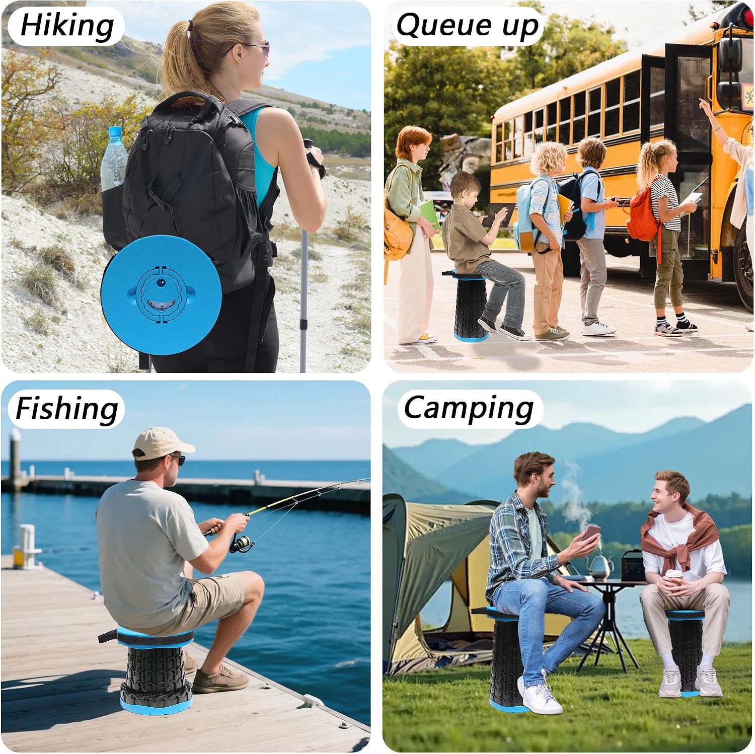 ALEVMOOM XXL 18.1" Telescoping Stool with Thick Cushion, Portable Telescoping More Sturdy Capacity 880Lbs,Collapsible Retractable Adjustable Folding Stool for Garden Hiking Fishing BBQ(Blue)