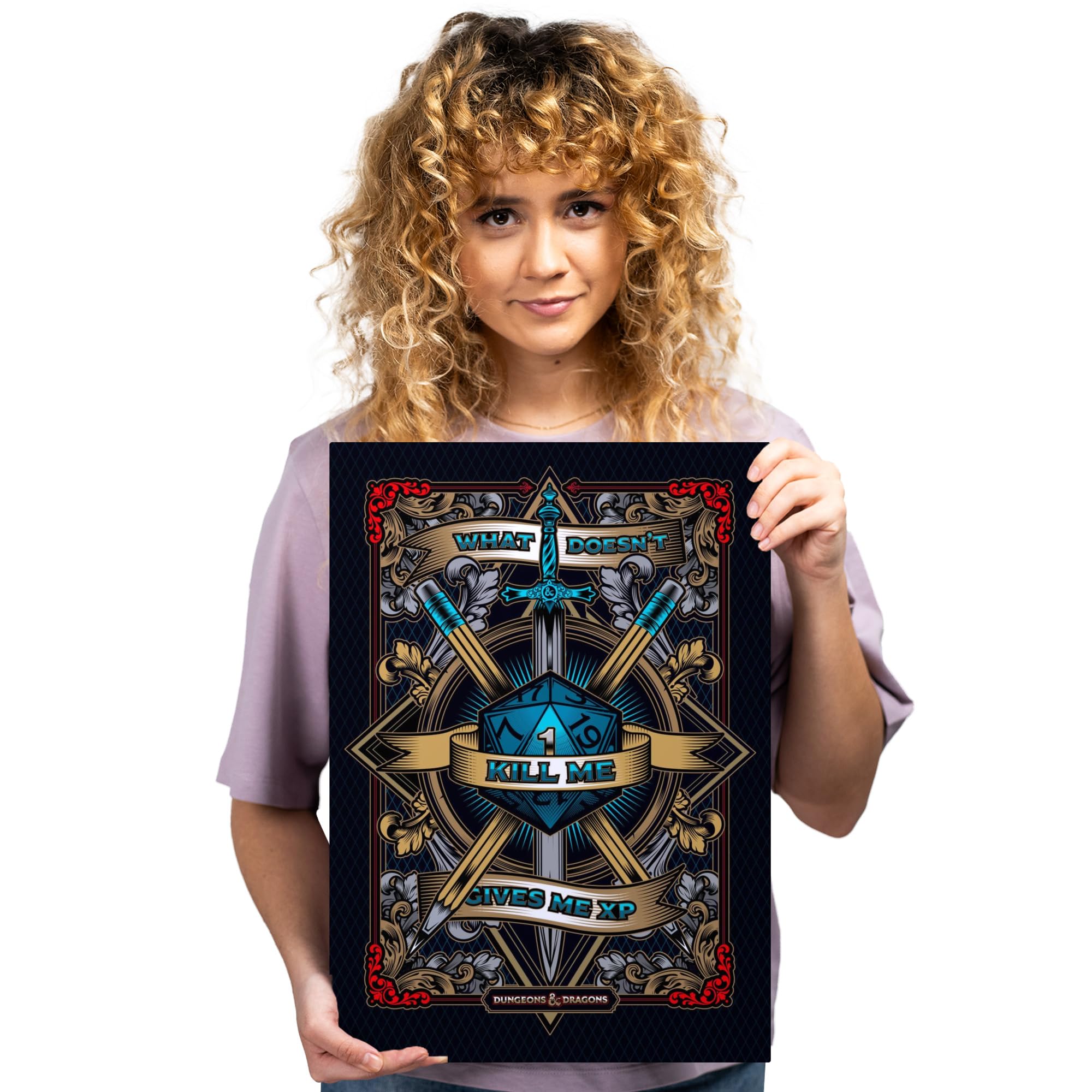 Displate - Poster aus Metall - Einfache Montage ohne Bohren - Dungeons And Dragons - Slogan Collection - What doesn't kill me... - Größe M - 32 x 45 cm Matt