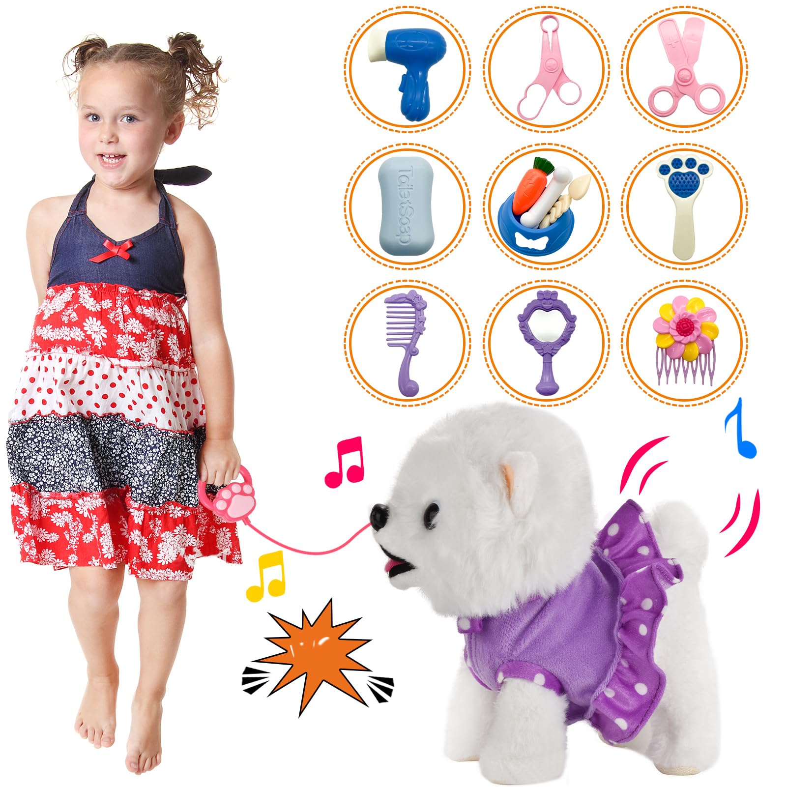Interactive Caminar de Peluche Cachorro de Juguete, Control Remoto Electrónico Perro Robot Realista Wagging Cola, para Niños Edad 3, 4, 5, 6 (Púrpura)