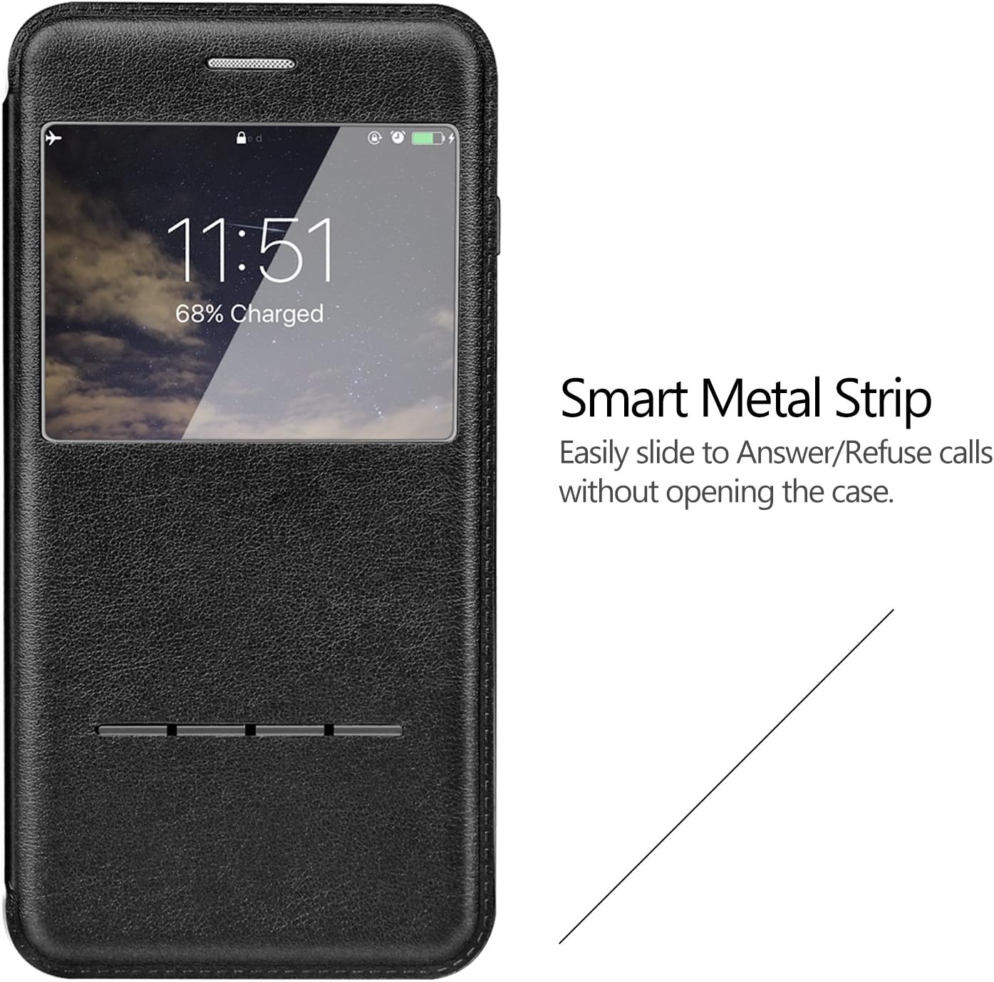 iPhone 8 Plus Case,iPhone 7 Plus Case [Touch Series][View Window], Folio Flip PU Leather Case,Magnetic Closure, Unique Case for iPhone 8 Plus/iPhone 7 Plus with Stand, Metal Sensor 5.5 inch (Black)