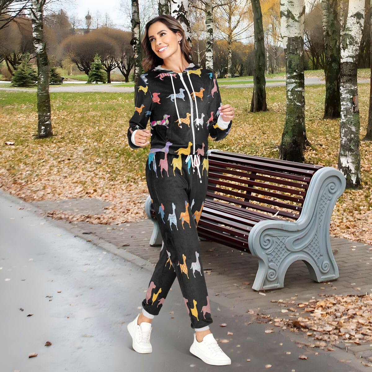 Conjunto deportivo de 2 piezas para mujer, diseño de perro salchicha, conjunto deportivo de manga larga para cachorros