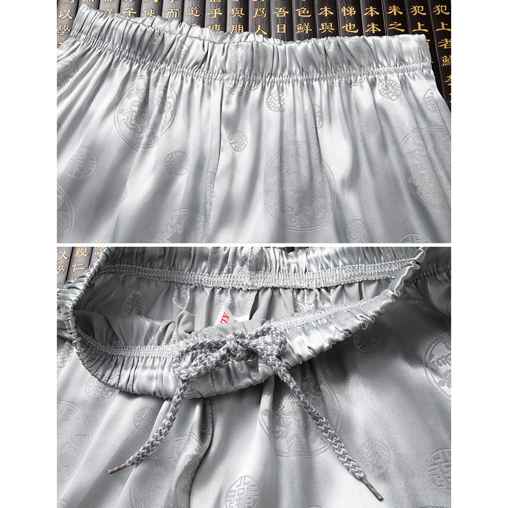 Tang Anzug Männer Tai Chi Uniformen Chinesische traditionelle Kleidung Kung Fu Langarm Mantel Tops und Hosen Beige-L