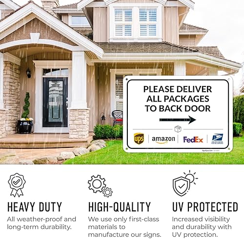 Vista 297 de Cartel de entrega del paquete, letrero de instrucciones de entrega, 10 x 7 pulgadas, aluminio 040 libre de óxido, resistente a la decoloración