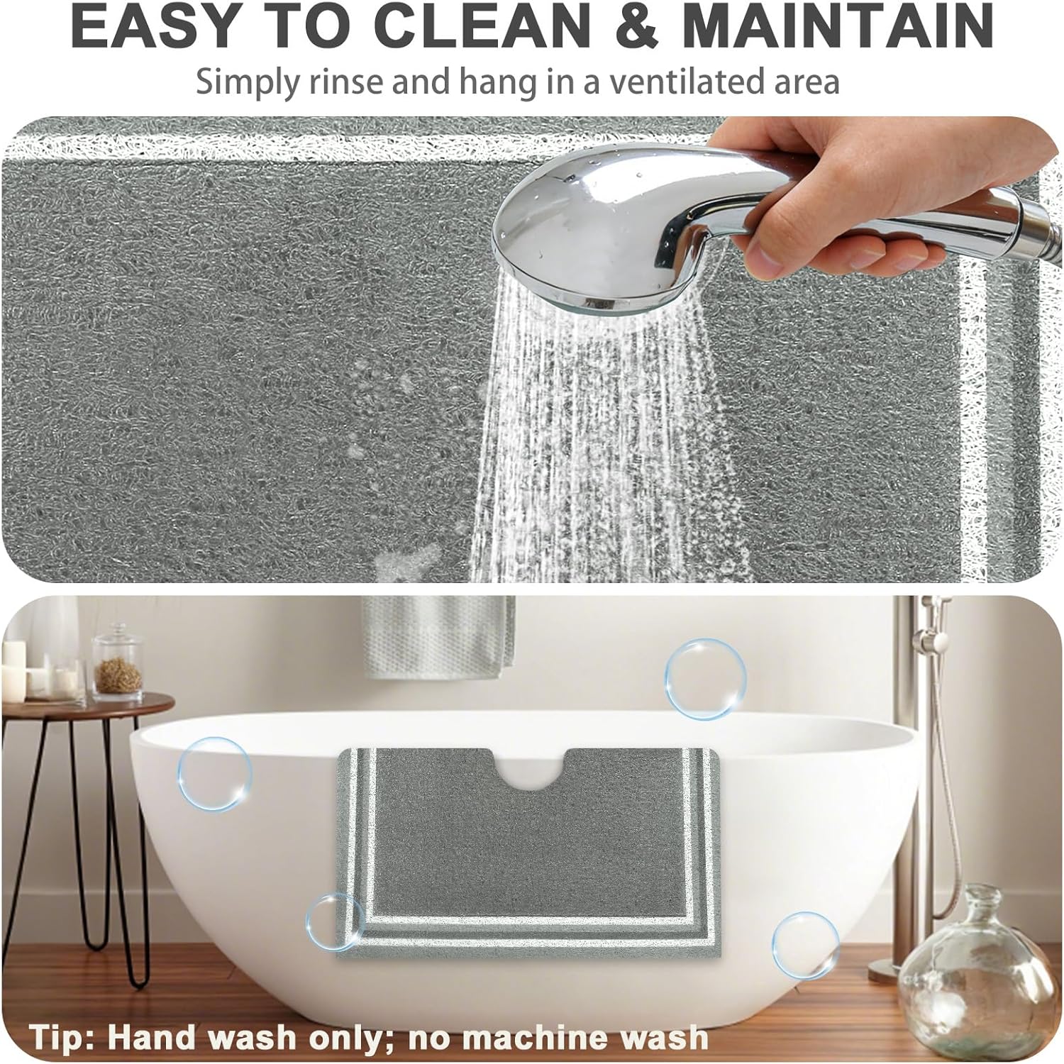 Shower Mat Non Slip: 47x32 Inch Extra Large Shower Mats for Inside Shower, Anti Slip Shower Floor Mat, Loofah Shower Stall Mats for Elderly, Non Slip Shower Mat with Drain Hole in Middle