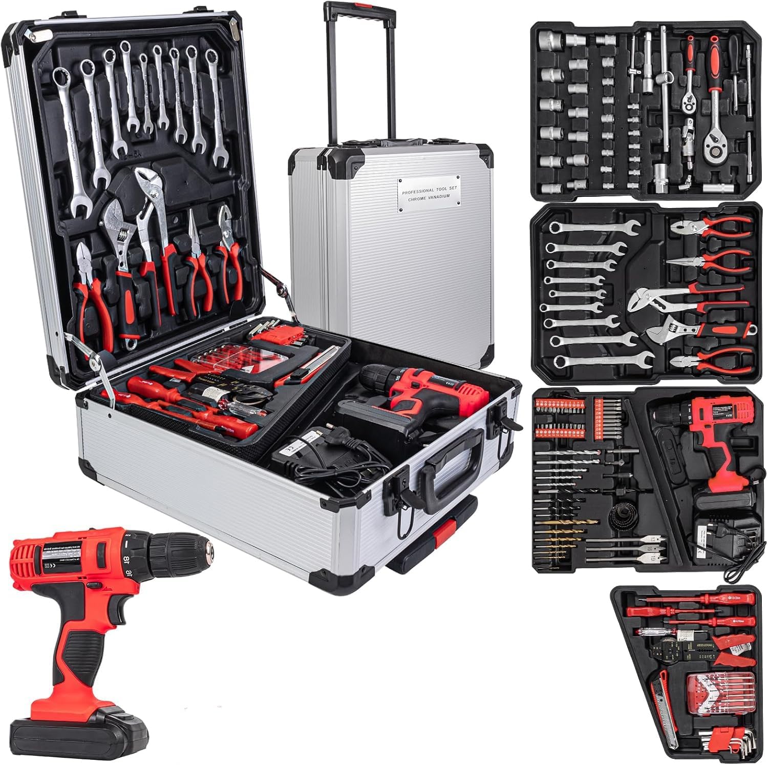 18V Electric Power Drill Set, Power Tool Set, Cordless Drill for Men, Household Home DIY Hand Tool Kits,18+1 Clutch Cordless Power Drill Set for Thanksgiving, Christmas,Father's Day Gifts(Silver)