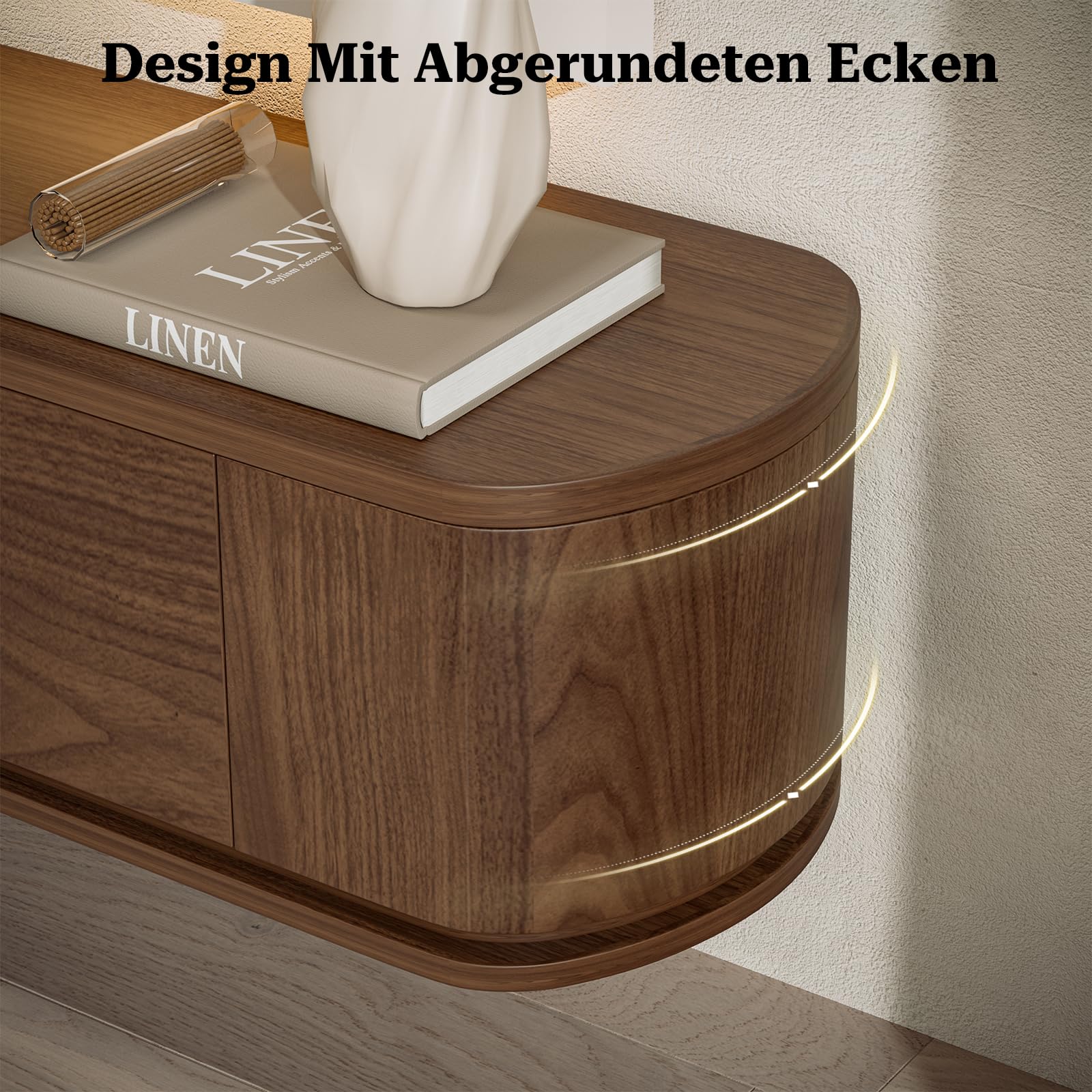 IKIFLY Moderner Schwebender TV-Schrank, Wandmontiertes Unterhaltungsmöbel Mit Schubladen und Zwei Schränken, Walnuss,180cm