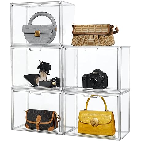 Attelite Closet Purse Organizer for Storage or Collectibles: Heavy Duty Stackable Bag...