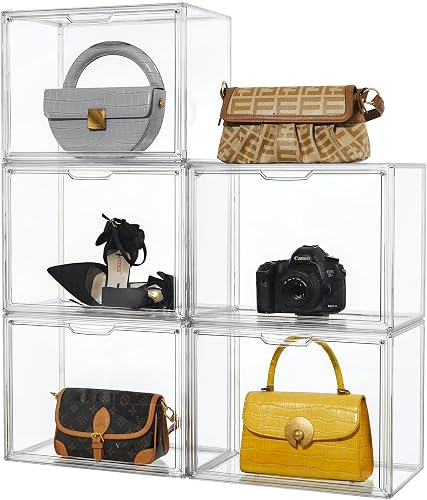 Attelite Clear Acrylic Handbag Organizer 5-Pack, Stackable Purse Display Case with Magnetic Door, Dustproof Storage Box Attelite Clear Acrylic Handbag Organizer 5-Pack, Stackable Purse Display Case with Magnetic Door, Dustproof Storage Box