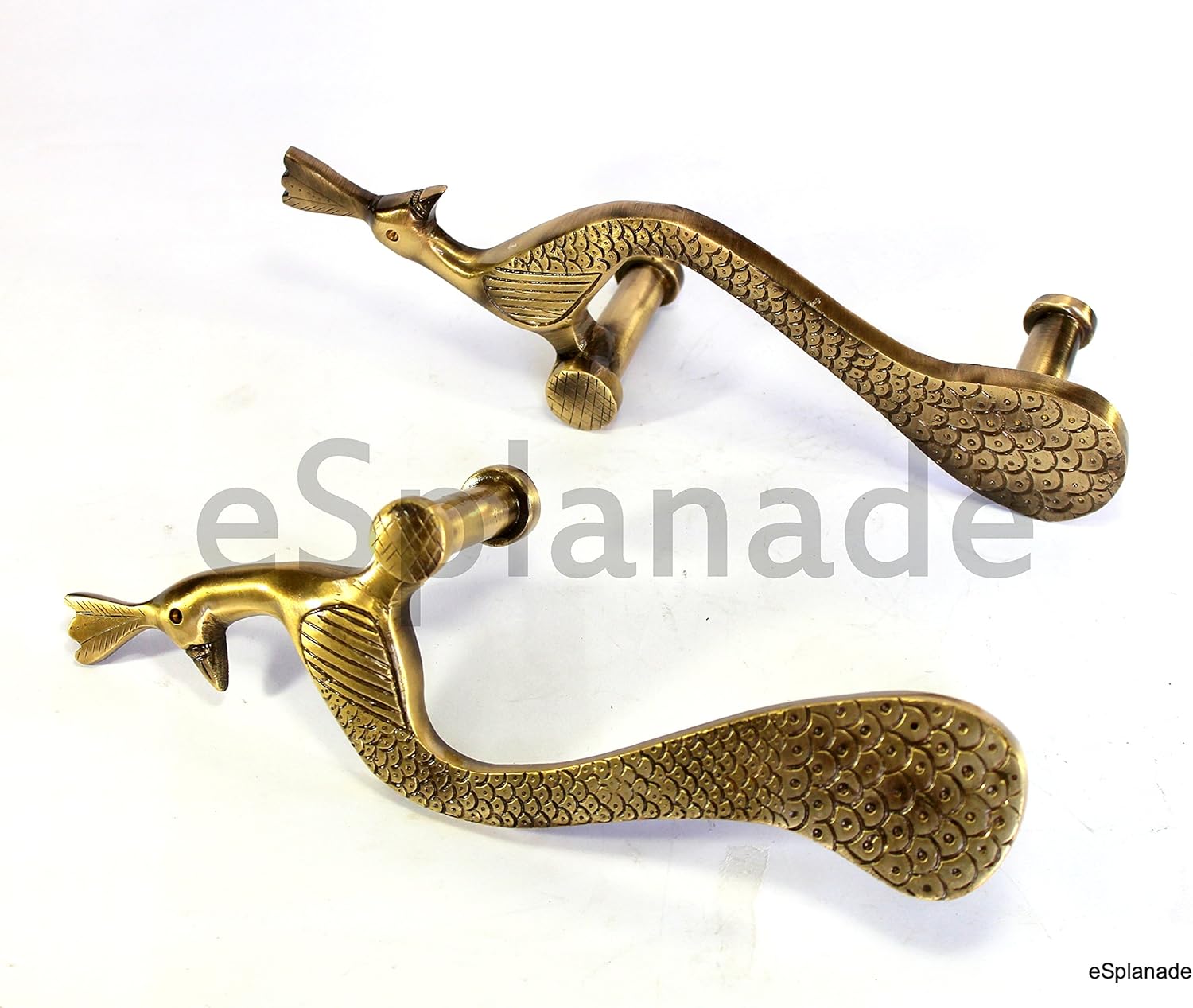 eSplanade - Designer Pair of Brass Door Handles (2 pcs) | Handle-Sets | Door Decor | Brass Door Pulls - Peacock Shaped (10 Inches)