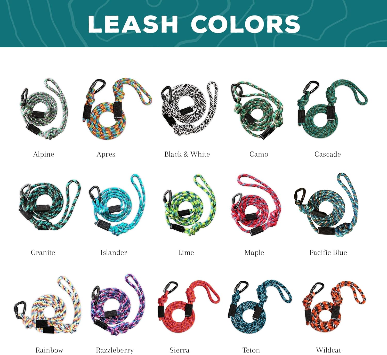 Wilderdog Small Carabiner Climbing Rope Dog Leash for Small & Medium Dogs - 5ft - Islander - 1Ct