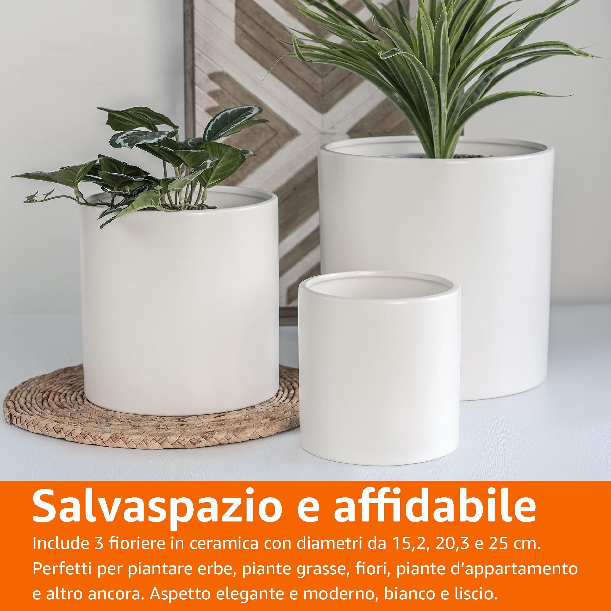 Vaso Sandy Rotondo In Plastica Bianca 15,8 Cm - Effetto Sabbia Con Scanalature - Capacità 1,7L - 2