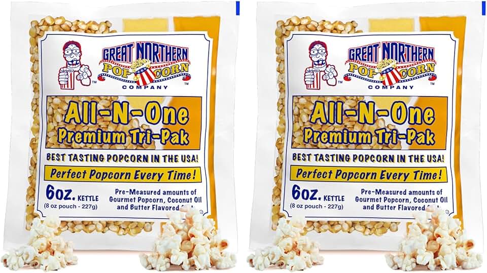 Popcorn Packs - All-In-One Kit with 6-Ounces Pre-Measured Kernels,Salt,and Oil Packets for Popcorn Machines by Great Northern-Popc
