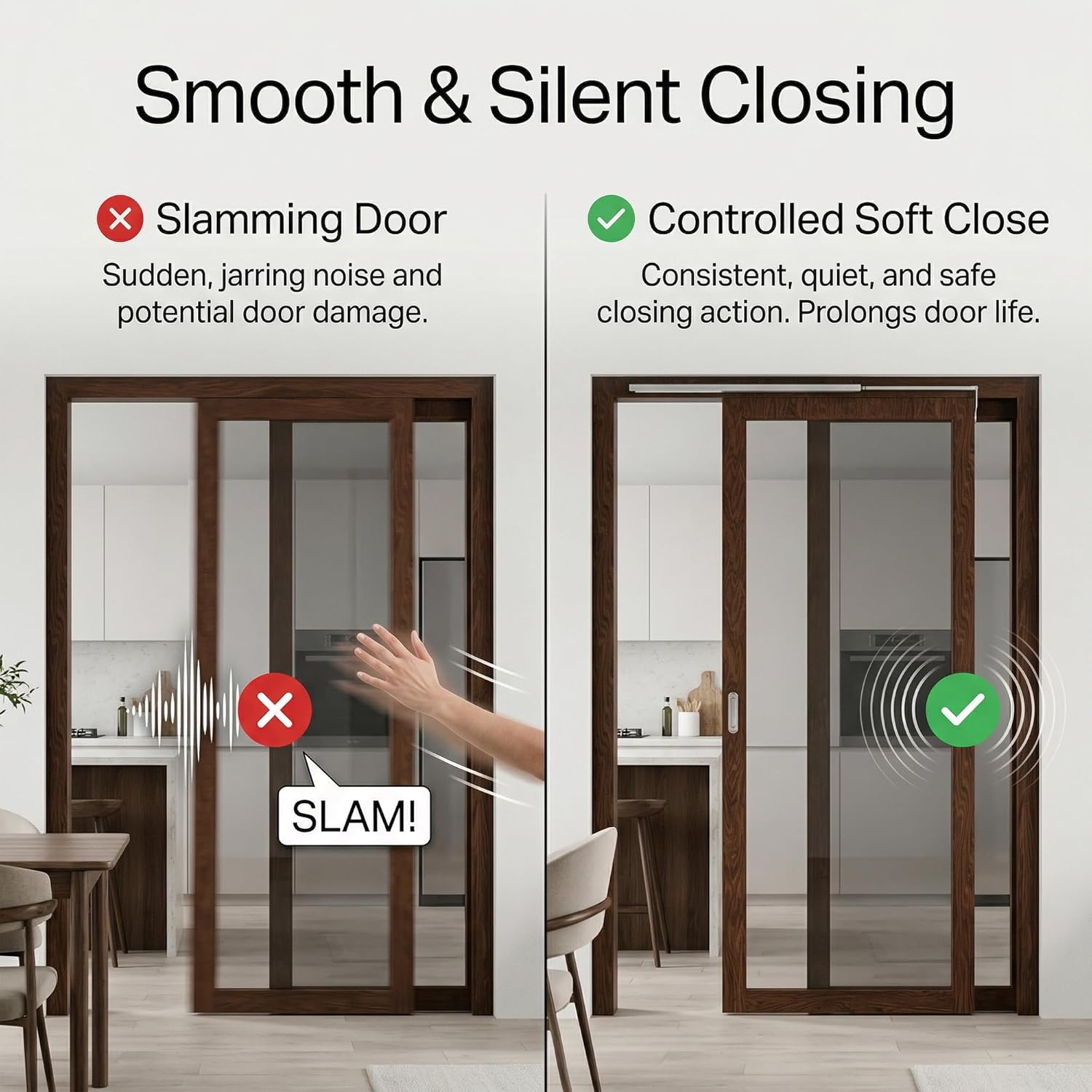 Self-Closing Sliding Door Closer, with Hold Open, Adjustable Speed and Tension (0.3–1.0 kgf), Ideal for Lightweight Patio/Screen/Closet Doors, L100 Pro