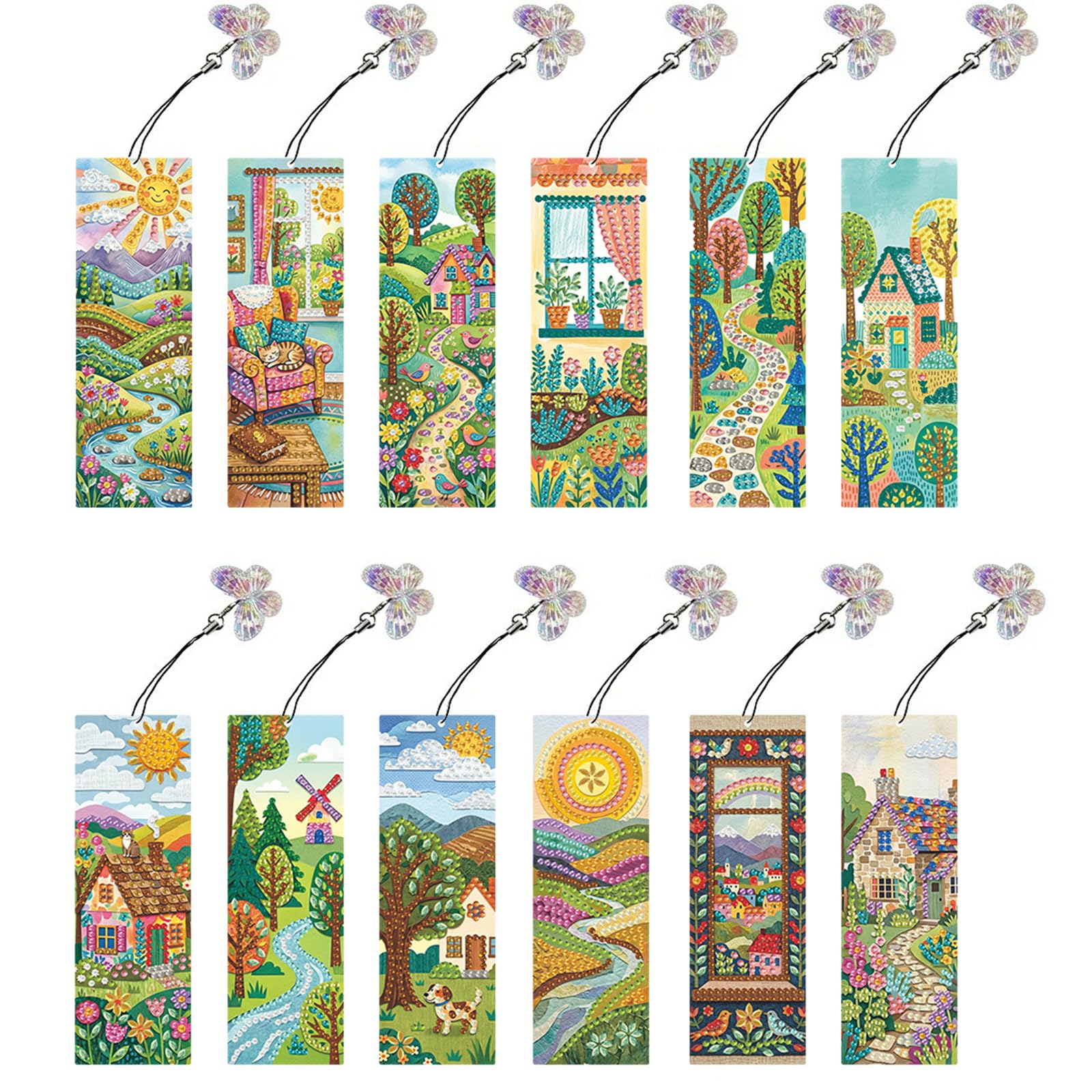 12 PCS Diamond Art Painting Bookmarks, 5D DIY Special Shaped Diamond Art Bookmarks with Tassels Rhinestone Bookmark Kits Rhinestone for Book Lovers Beginners & Adults Kids