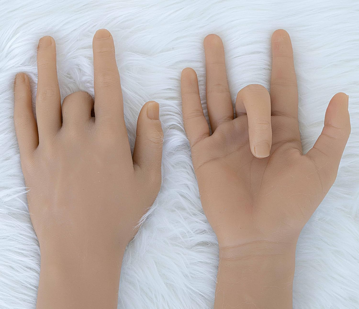 ZHY Realistic Silicone Male Hand Life Size Male Model Hand for Showing Jewelry Nail Art Practice Halloween Costume Prosthetics with Acrylic Nails (Wheat, A Pair Hand-with Skeleton)