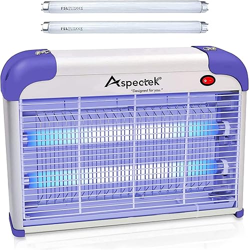 ASPECTEK 20W Indoor Bug Zapper, Powerful UV Bugs Lamp Attract Insects and 2800V Grid Kills Flying Insects, Includes 2 Replacement Bug Lights