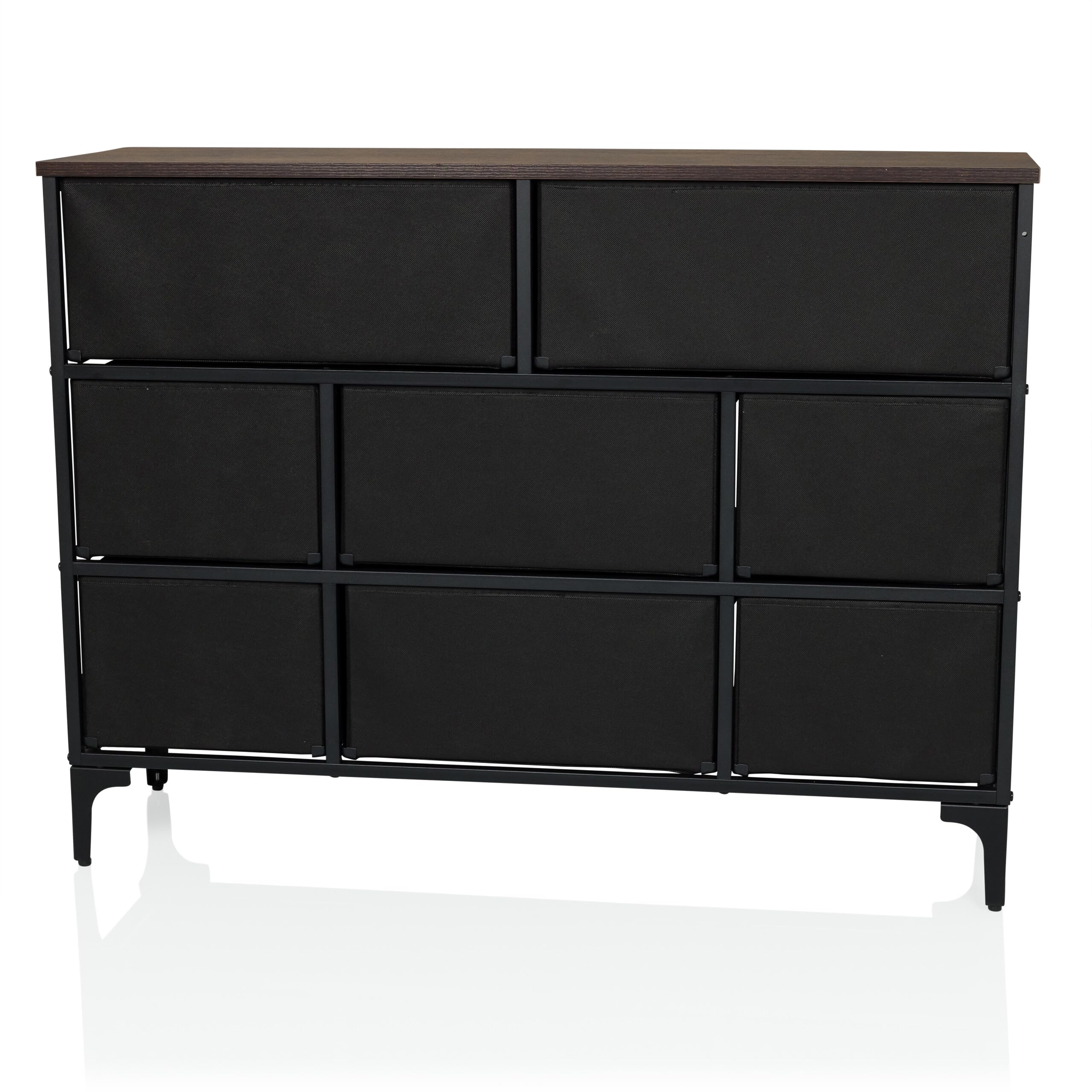 Kommode mit 8 Schubladen aus Vlies AMERIKO B 102,5x30x77,5 cm Schubladenschrank im Vintage-Look mit Motiven, Metall-Gestell