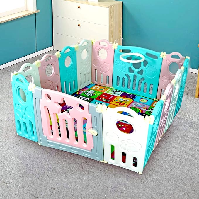 Buy Hukimoyo Playpen for Babies 18 Panels Baby Play Yard Play Pen with Balls, Mat and Gate Baby