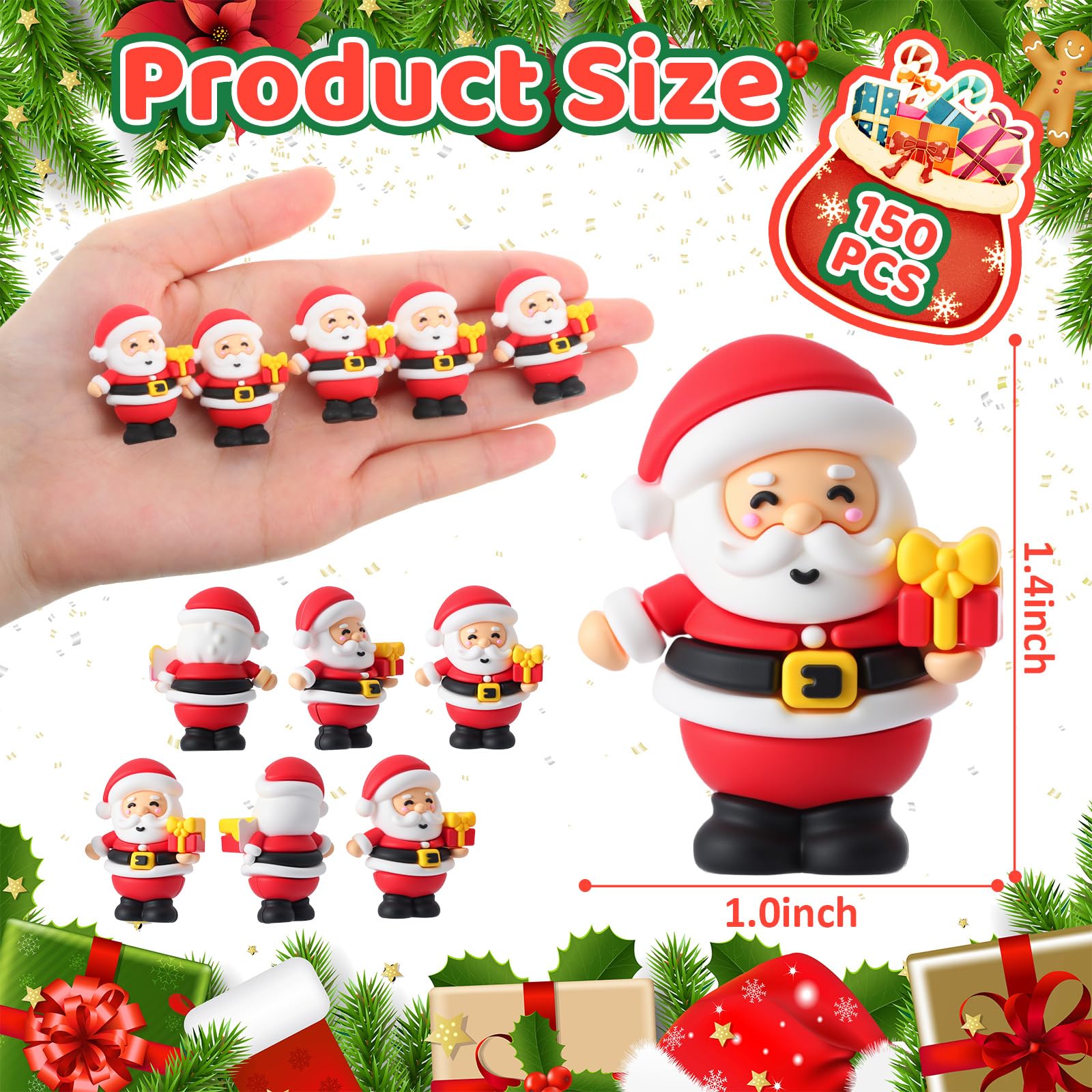 Chunful 150 Stück Weihnachten Mini Weihnachtsmann Figuren Gummi Statuen